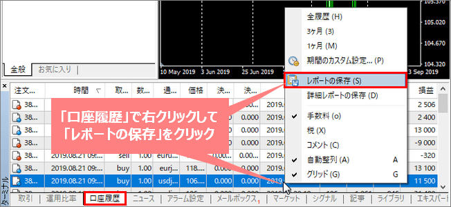 MT4のレポートを保存するボタン