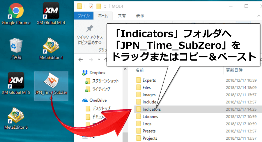 「Indicators」フォルダへ「JPN_Time_SubZero」を追加