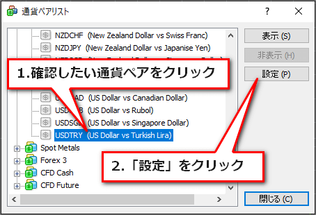 通貨ペアリスト画面