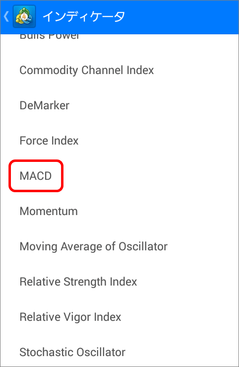 インジケーターリスト内のMACD