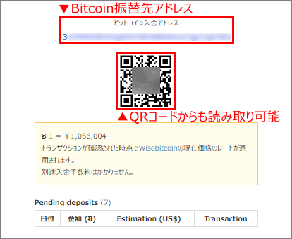 Land Prime(ランドプライム)でBitcoin入金する際の「ビットコイン入金アドレス」と「QRコード」