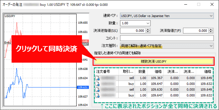 XMのMT4で両建て解除する手順3-1