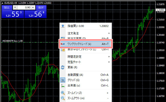 ワンクリック取引パネルの表示方法