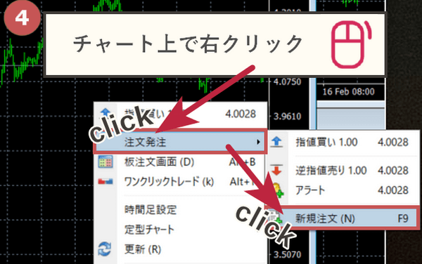 MT4オーダー発注画面表示方法