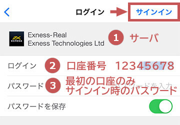 MT4のログイン画面