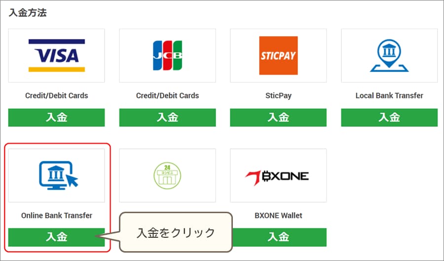 XM Online bank Transfer入金選択