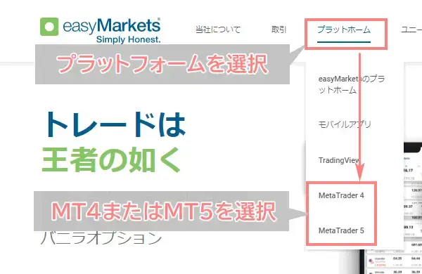 easyMarkets-プラットフォームを選択