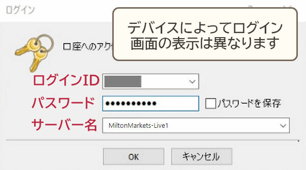 ミルトンマーケッツMT4ログイン画面
