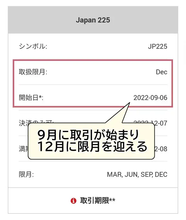 XMの日経225の限月