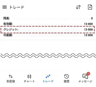 MT5スマホ版のトレード画面からボーナスを確認