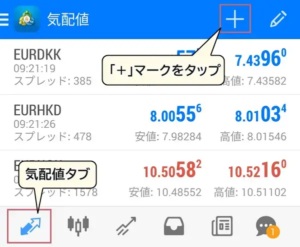 xmゴールド気配値画面