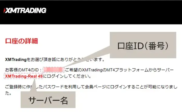 XMの口座情報メール