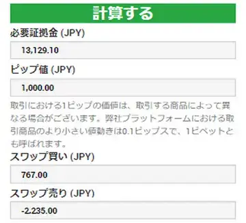 XMオールインワン計算機の計算結果
