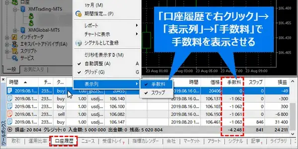 PC版MT5で取引手数料を確認する方法
