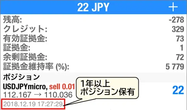 xmマイクロ口ポジション保有期間の画面
