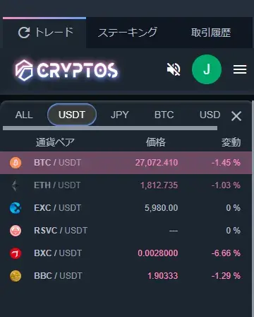 CRYPTOSチャートの切替方法説明画像