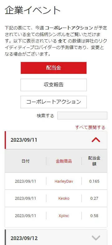 XM株式CFD配当金の調整予定など