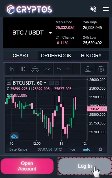 CRYPTOSページ下部のログインをタップ