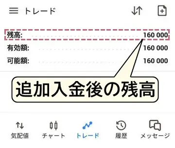 MT4/MT5画面からトレードを押し、残高を確認する