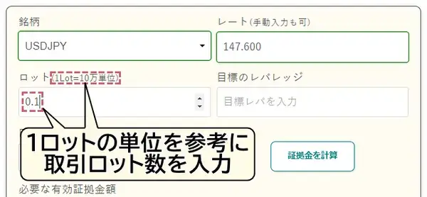 取引ロット数を入力