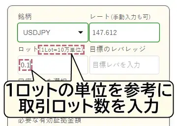取引ロット数を入力