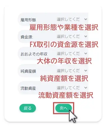 XS.com 職業や資産状況に関するアンケートへの回答