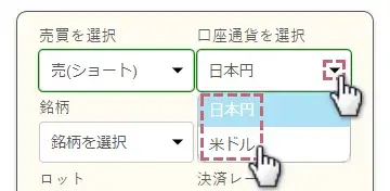 口座通貨を選択