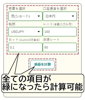 損益を計算をクリック