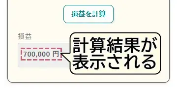 損益の計算結果が表示される