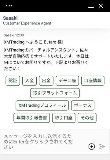アシスタントとのチャットが開始