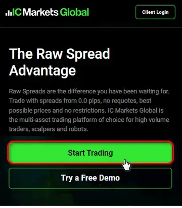 IC Markets口座開設のスマホ画面