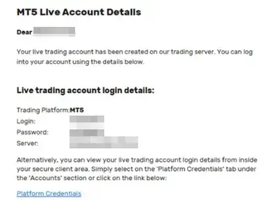 IC Markets口座開設時の通知メール