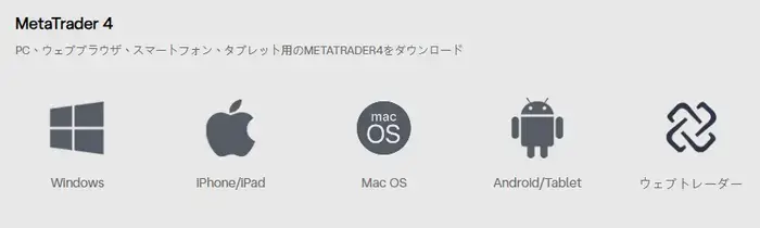 デバイスに応じたMT4を選択する画面