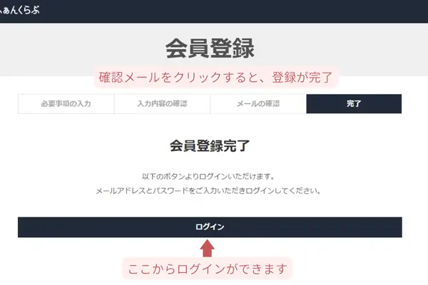 海外FXふぁんくらぶの登録方法、会員登録完了画面