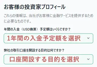 XM投資家プロフィールの入力画面