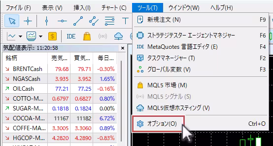 ツールバーからオプションを選択
