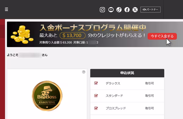 「今すぐ入金する」ボタンをクリック