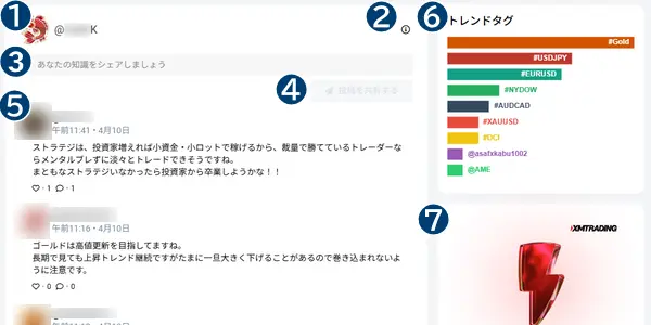 XMのソーシャルフィードの画面