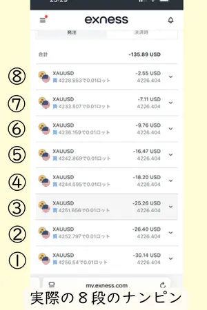 実際の8段のナンピン