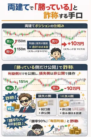 両建てで勝っているように成績を詐称する手口
