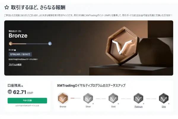 会員ページのXMP残高画面