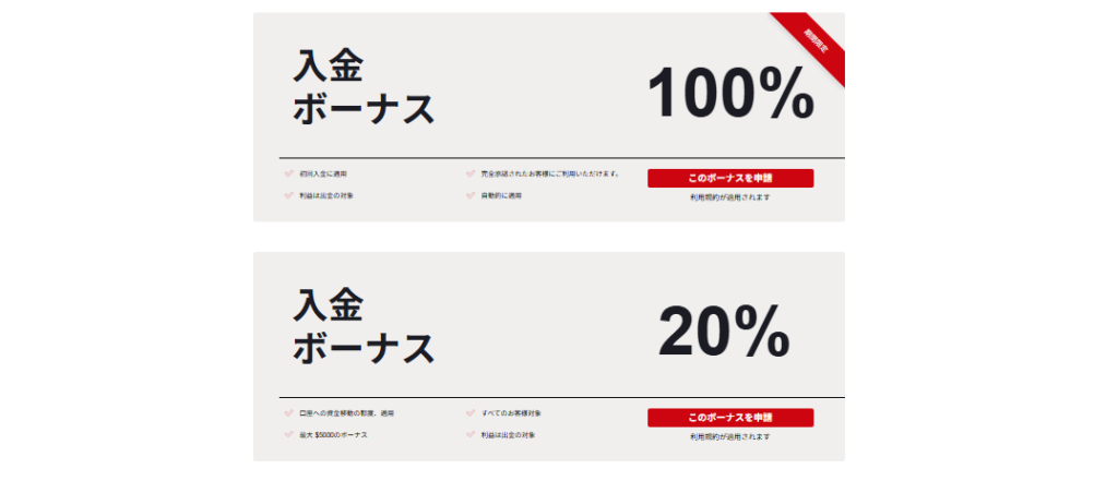 HFMの入金ボーナスチケット、100%と20%